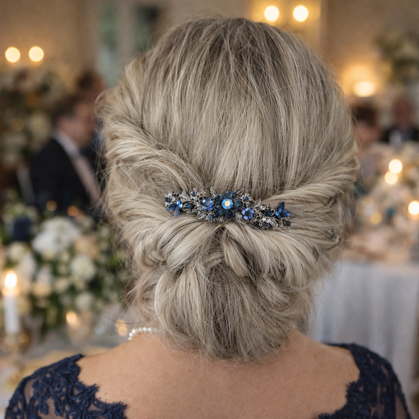 3.5 Inch Crystal Barrette Hair Clip for Weddings & Formal Events Charcoal Crystal Hair Barrette, Smoky Silver Formal Updo  main image 3