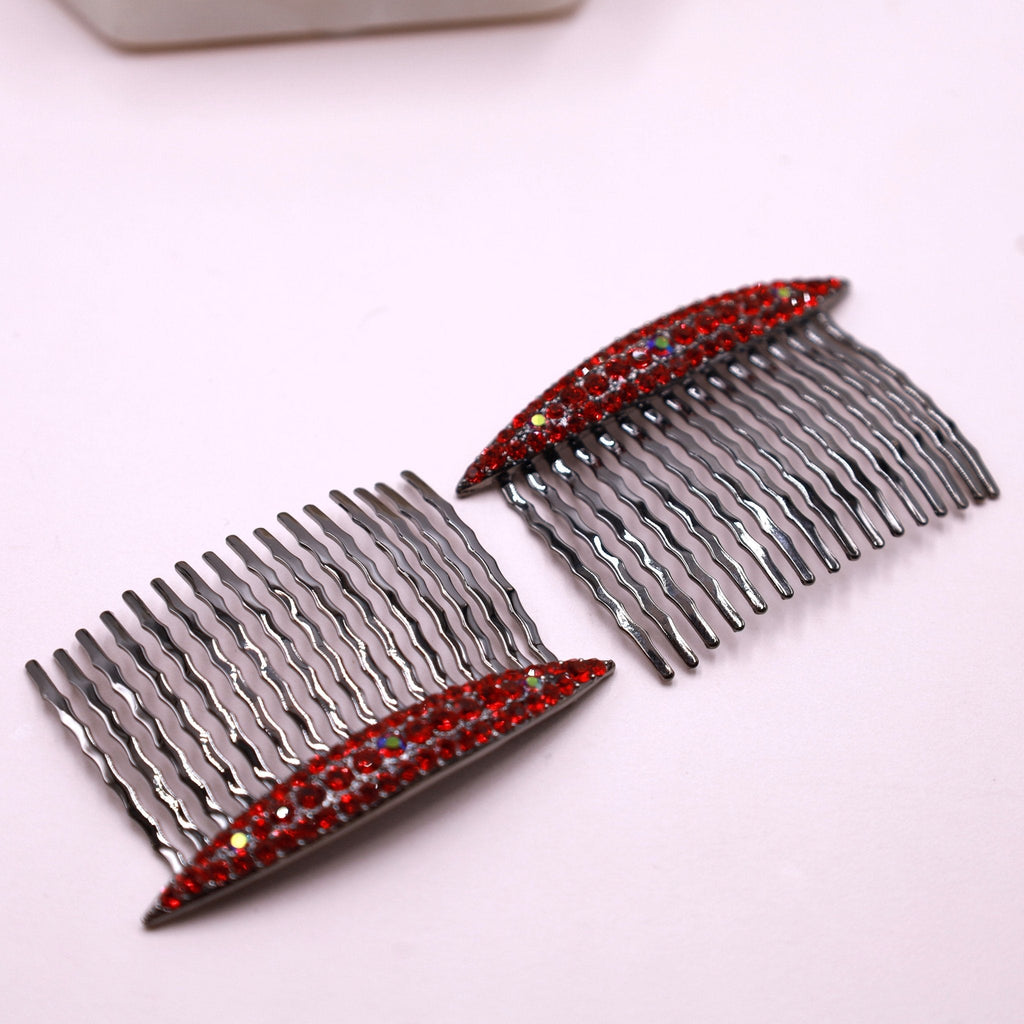 Red Crystal Hair Accessorie Comb Set - Symila Fashion