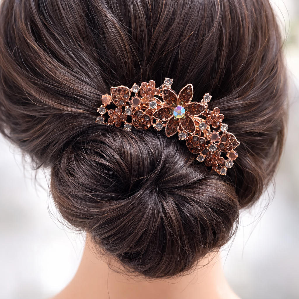 Rose Gold CRystal French Comb- Formal Wedding Hair Piece  display picture 3