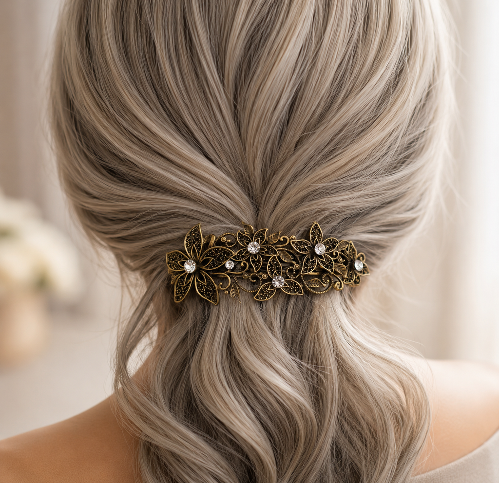 Vintage Style Gold Brushed Metal Hair Barrette | Symila display picture 2