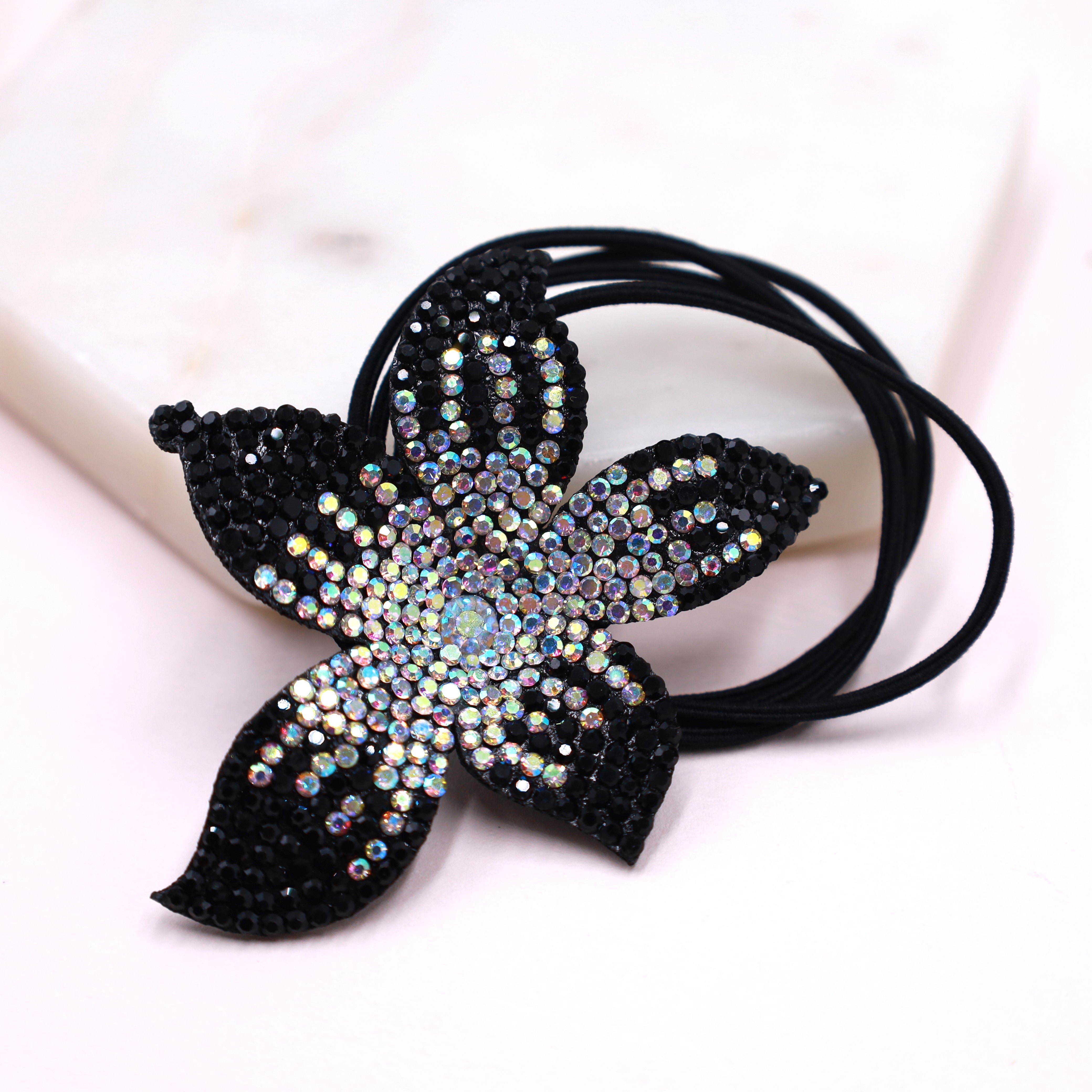 Elegant Black Hair Tie with Crystal Accent Crystal Hair Tie, Sparkling Rhinestone Trim Edge Décor Soft  main image 3