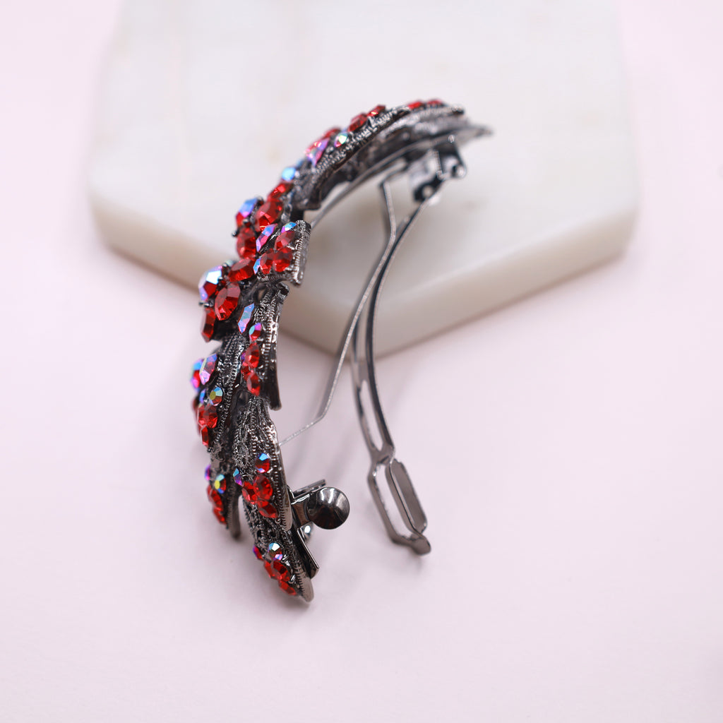 Red hair accessory for the holiday, curved design, perfect for half up hairstyles and updo styles.