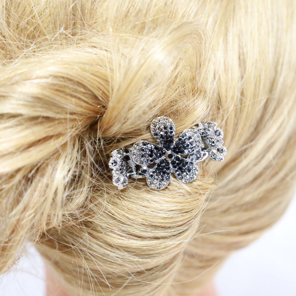 Black crystal hair jaw clip with a durable spring clasp.