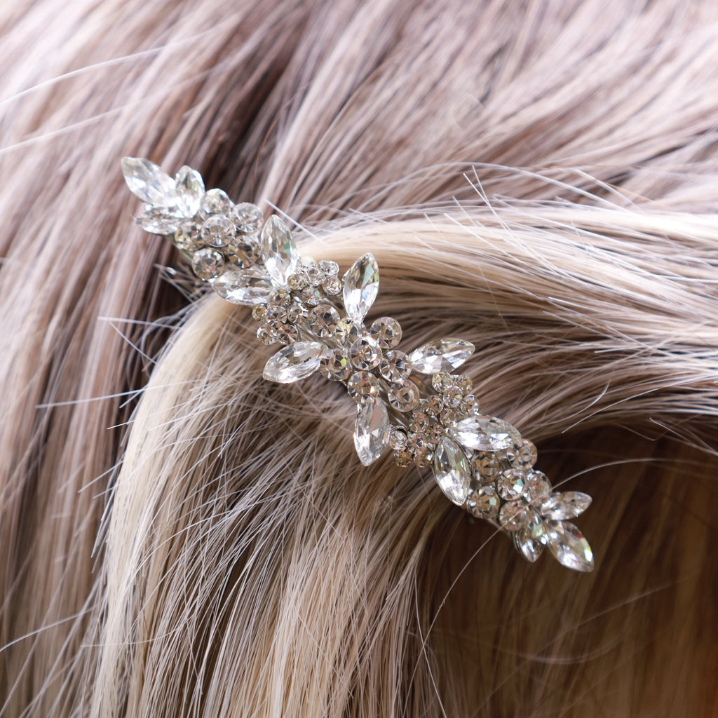 Clear Silver Crystal Hair Barrette | Stylish Hair Accessory for Thick Hair - Symila Fashion