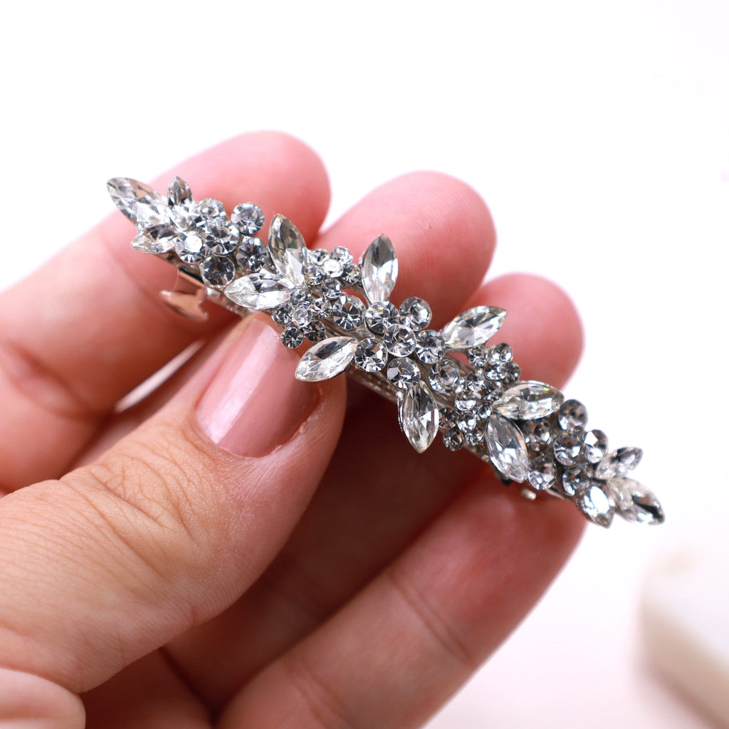 Clear Silver Crystal Hair Barrette | Stylish Hair Accessory for Thick Hair - Symila Fashion