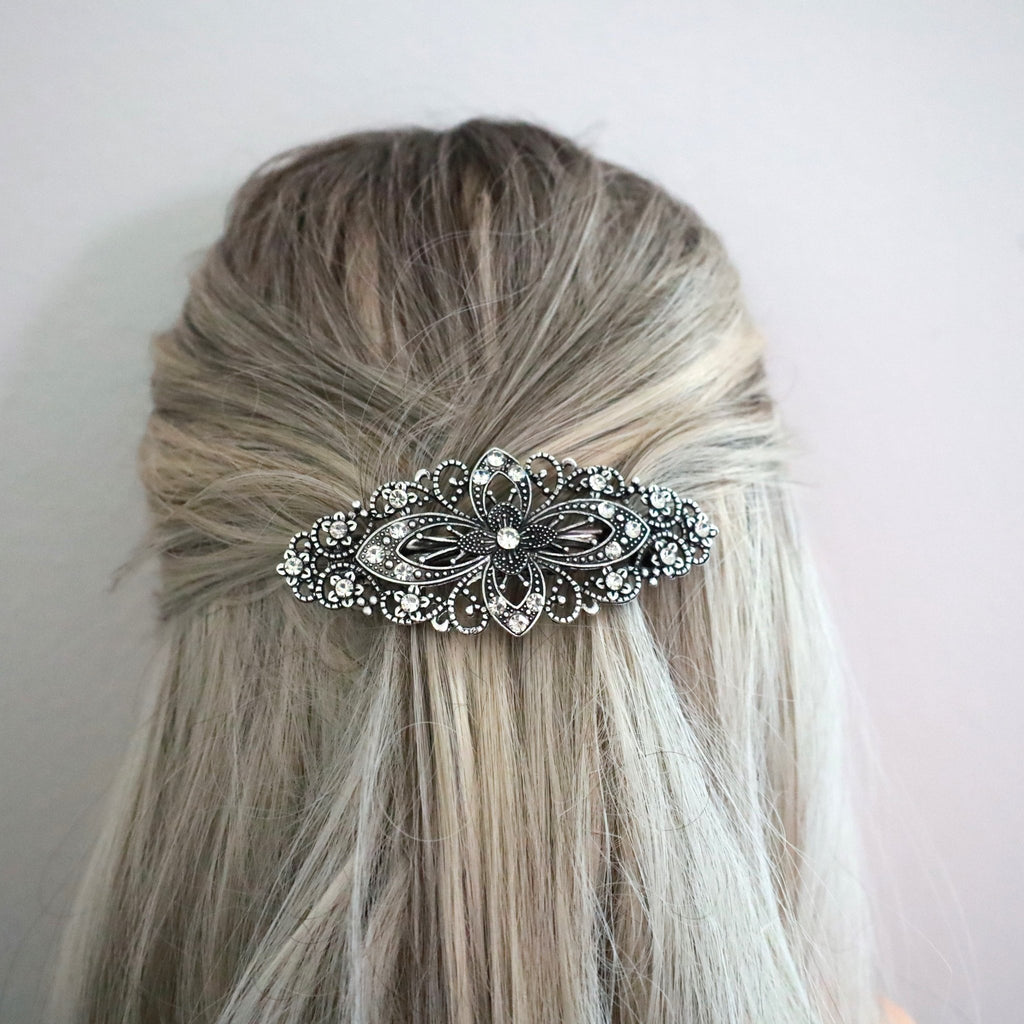 Dark Gray Metal Hair Clip Barrette - Symila Fashion