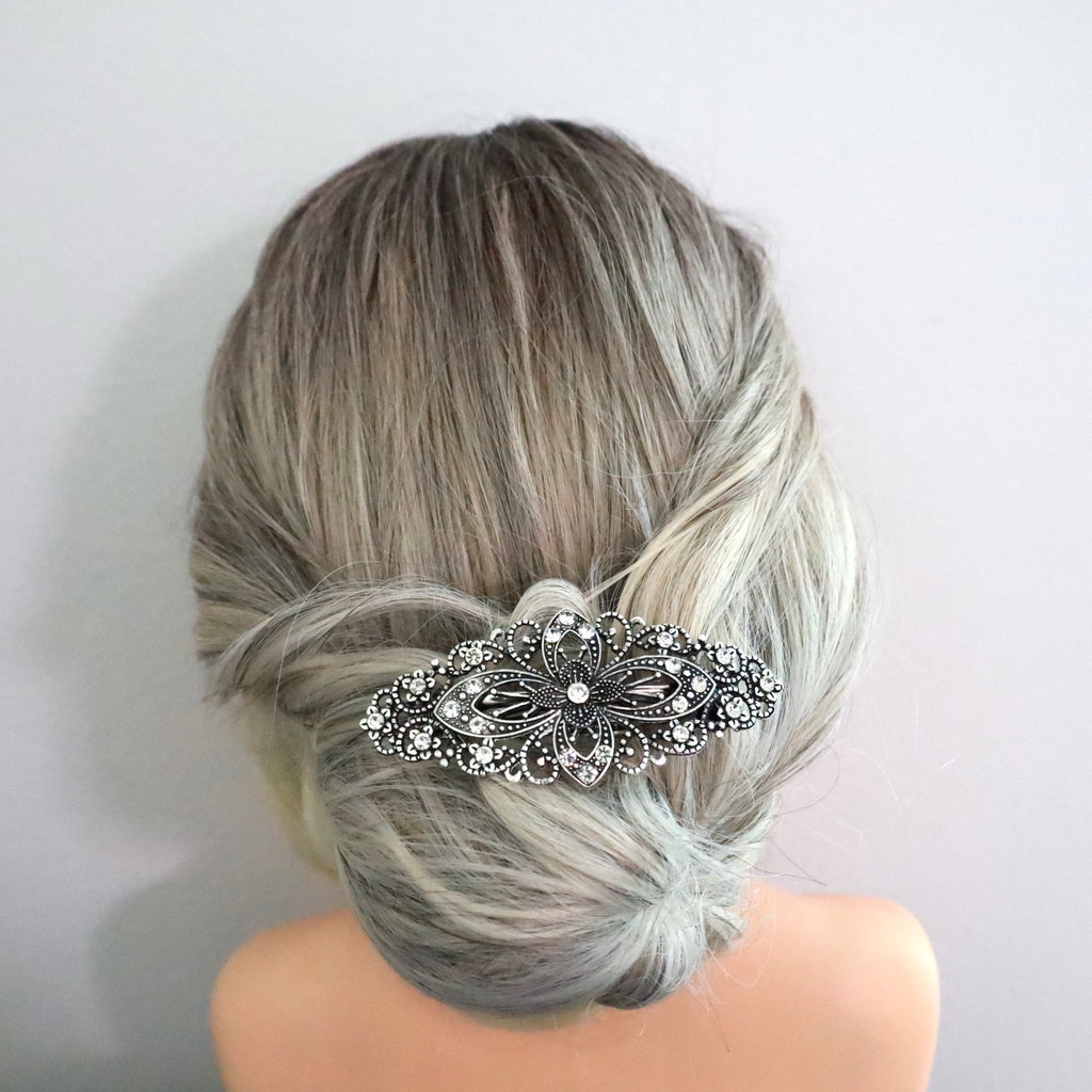 Dark Gray Metal Hair Clip Barrette - Symila Fashion