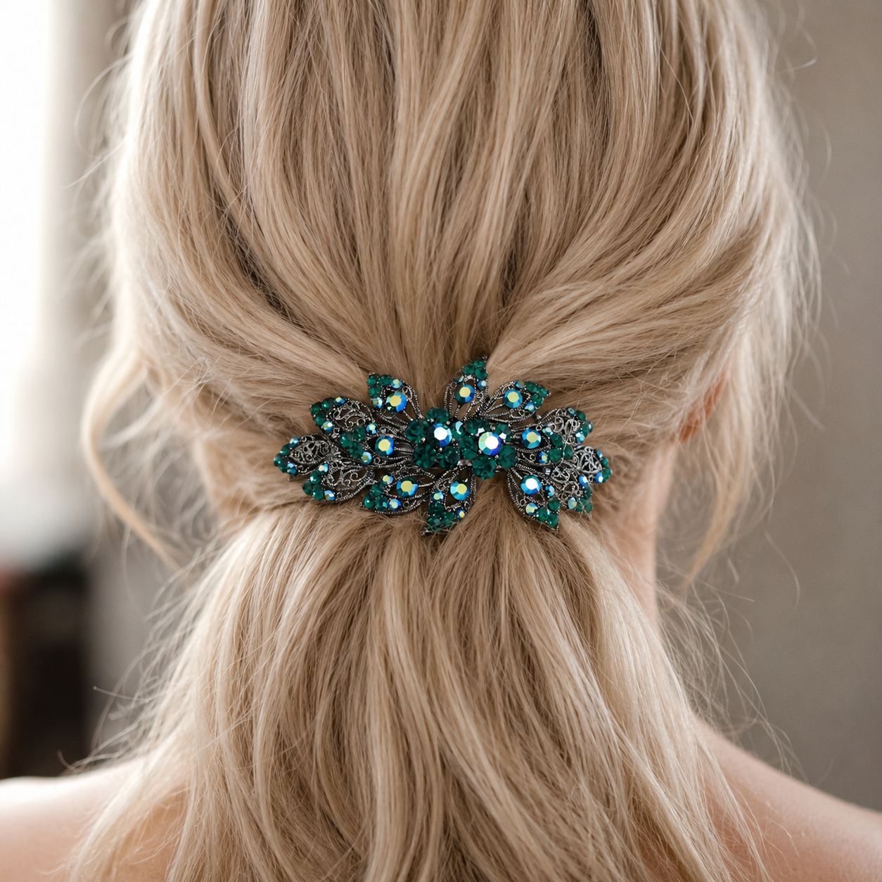 Emerald Green Crystal Barrette for Thick Hair | Symila | Symila