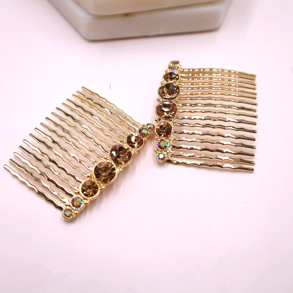 Gold Crystal Hair Accessorie Comb Set - Symila Fashion