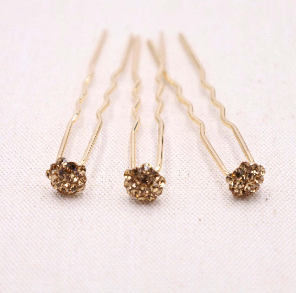 Gold Round Crystal Hair Forks & Sticks - Set Of 3 - Symila Fashion