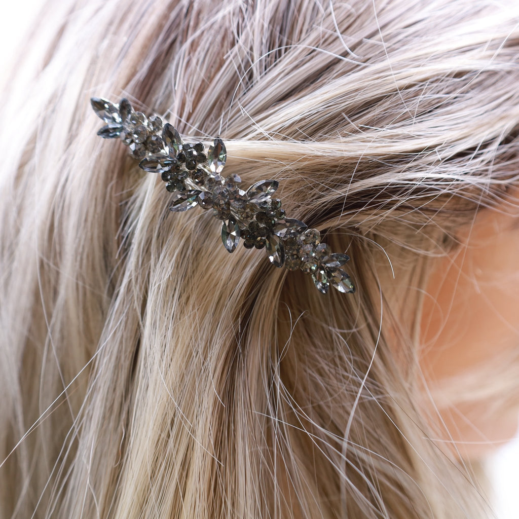 Gray Floral Crystal Barrette - Symila Fashion