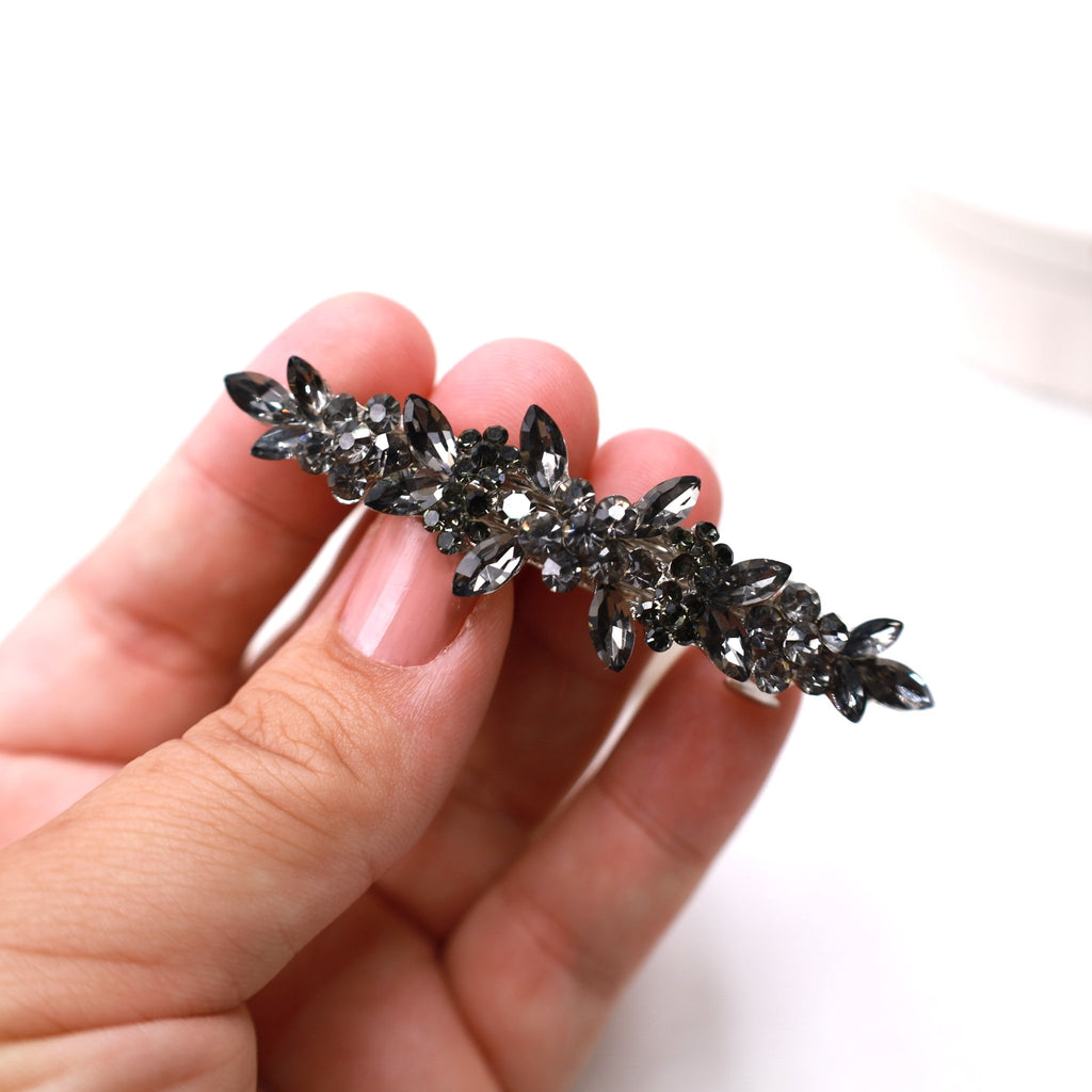 Gray Floral Crystal Barrette - Symila Fashion