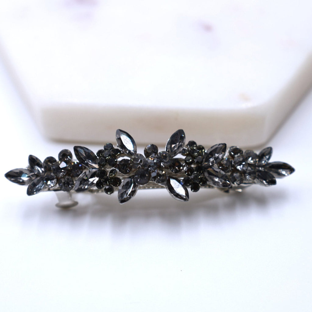 Gray Floral Crystal Barrette - Symila Fashion