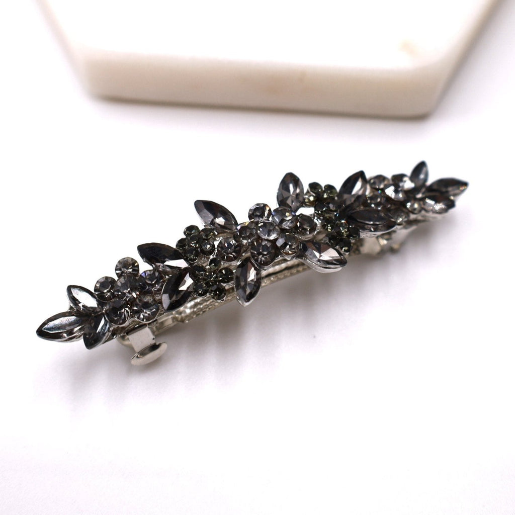 Gray Floral Crystal Barrette - Symila Fashion