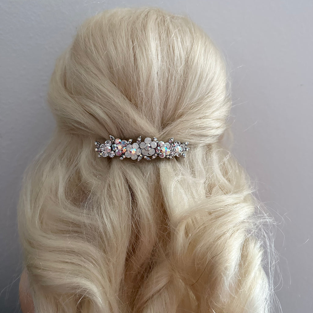 Opal White  Hair Barrette for thick hair