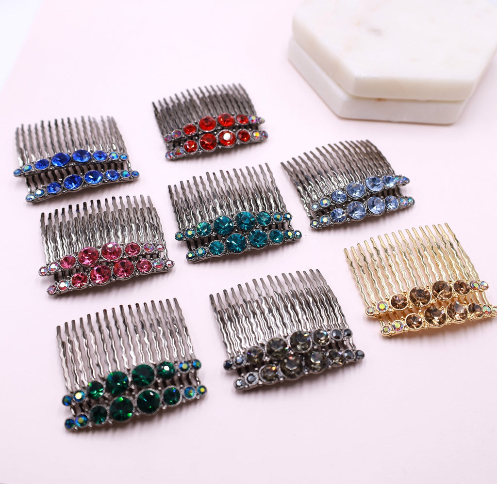 Light Blue Crystal Hair Accessorie Comb Set - Symila Fashion