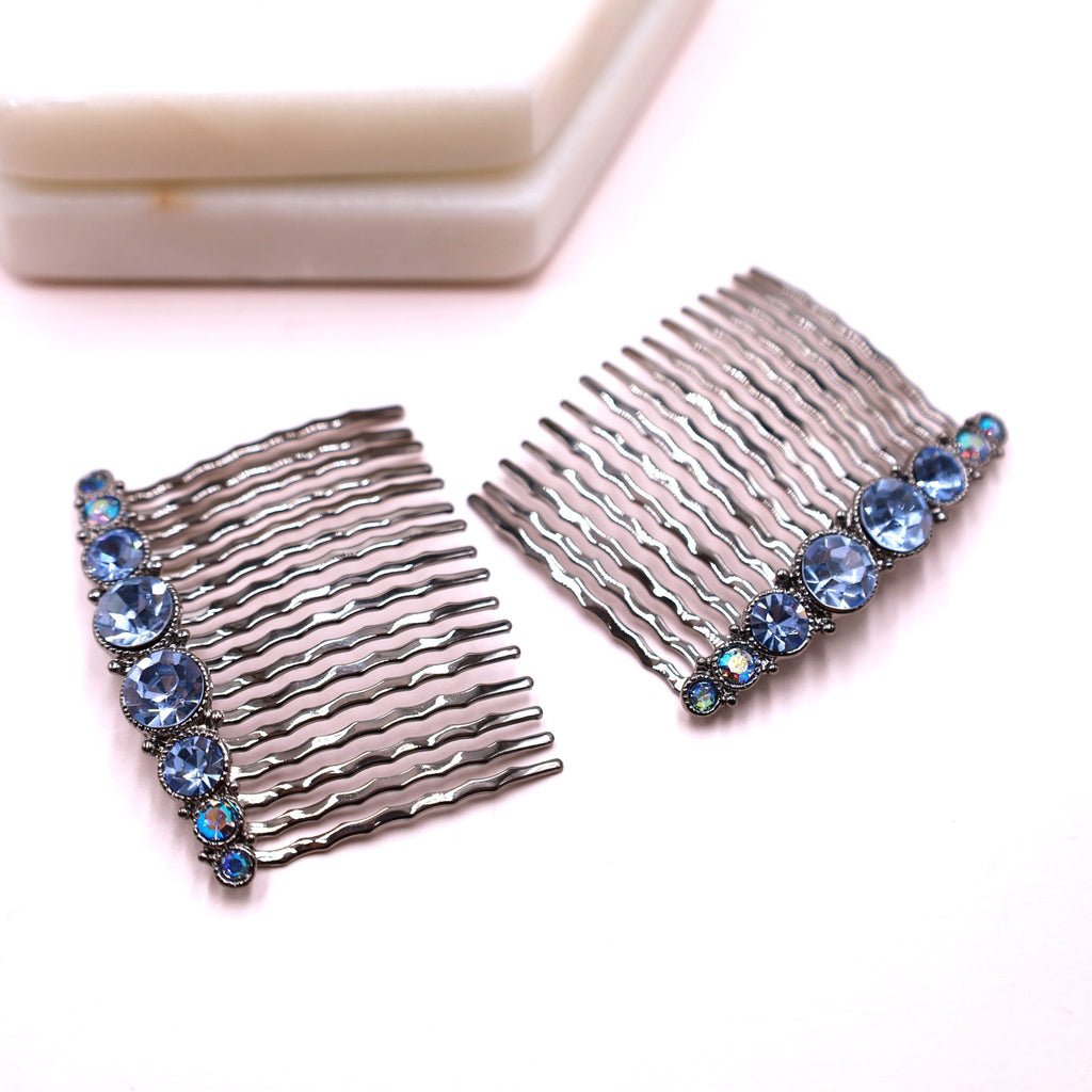 Light Blue Crystal Hair Accessorie Comb Set - Symila Fashion