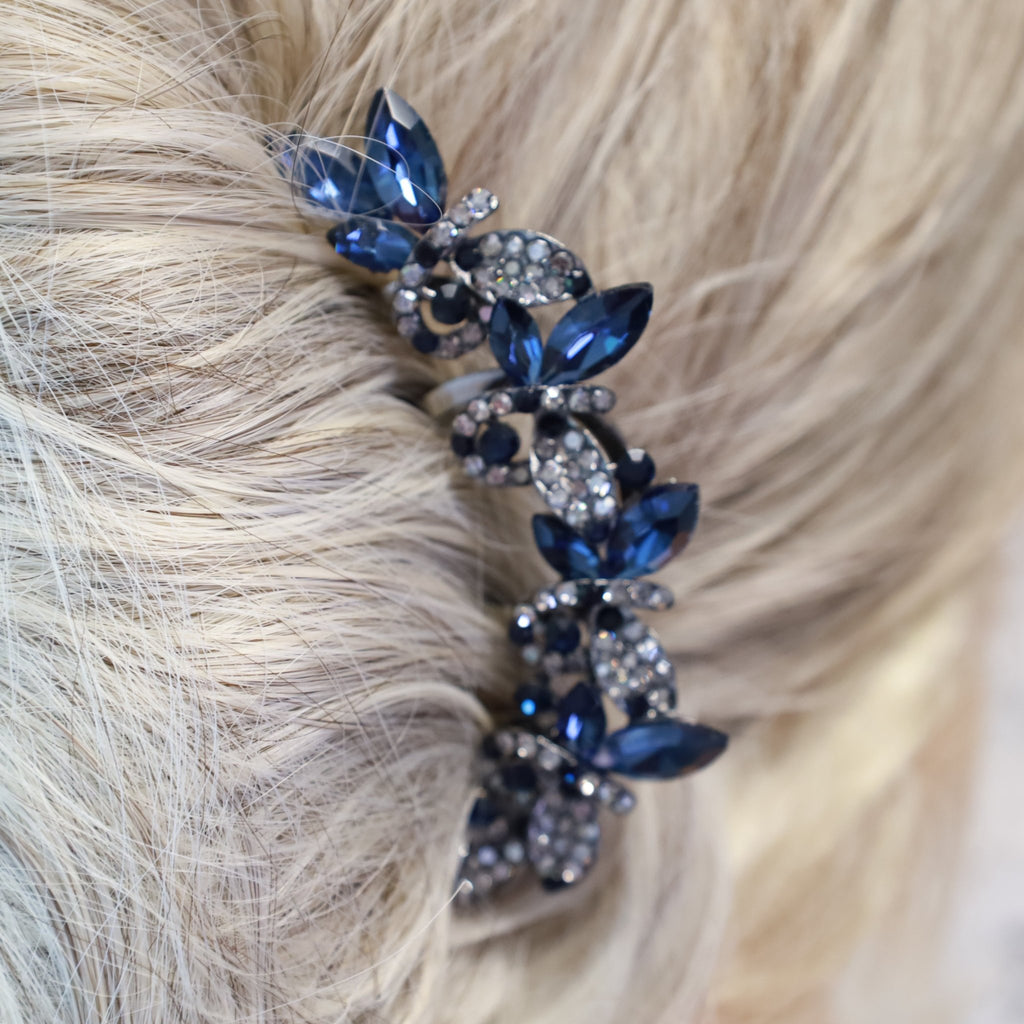 Navy Blue Gray Crystal Hair Stick - Symila Fashion