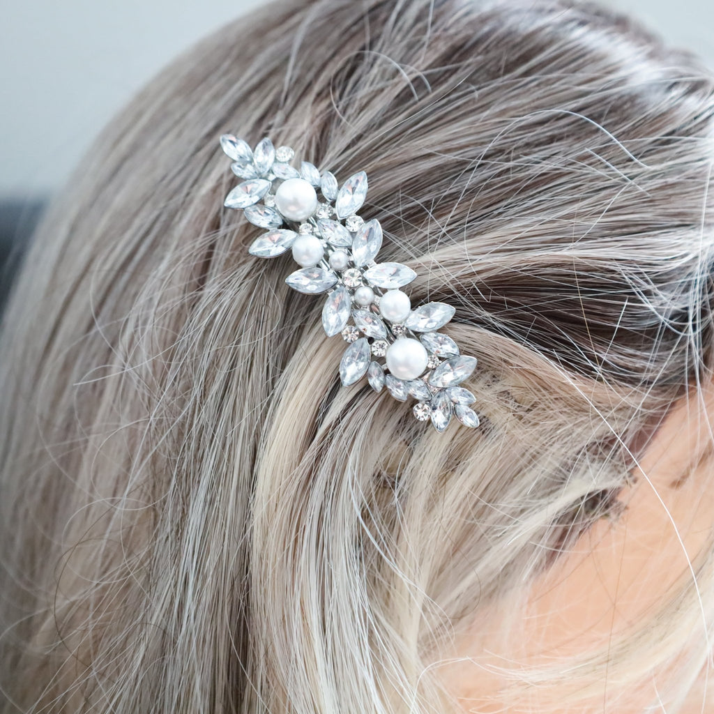Pearl Rhinestone Hair Barrette - Symila Fashion