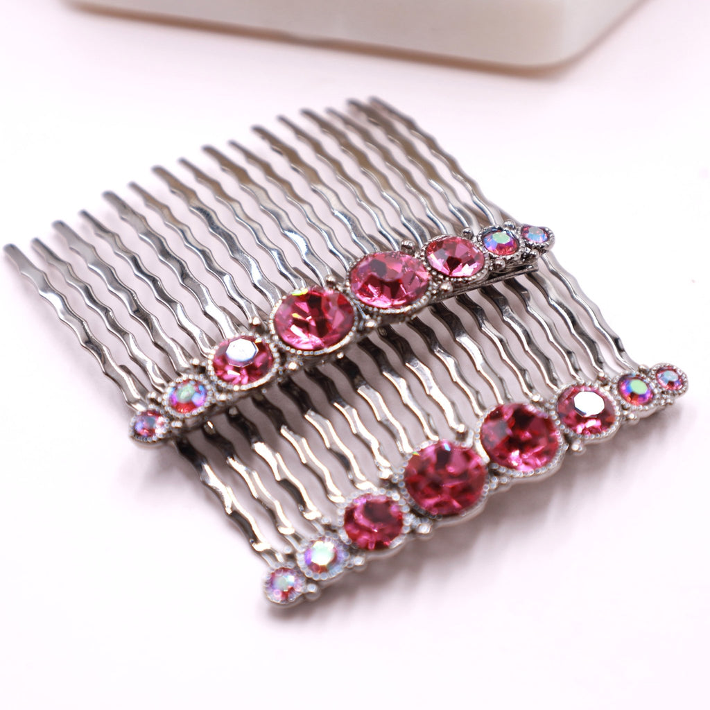 Pink Crystal Hair Accessorie Comb Set - Symila Fashion