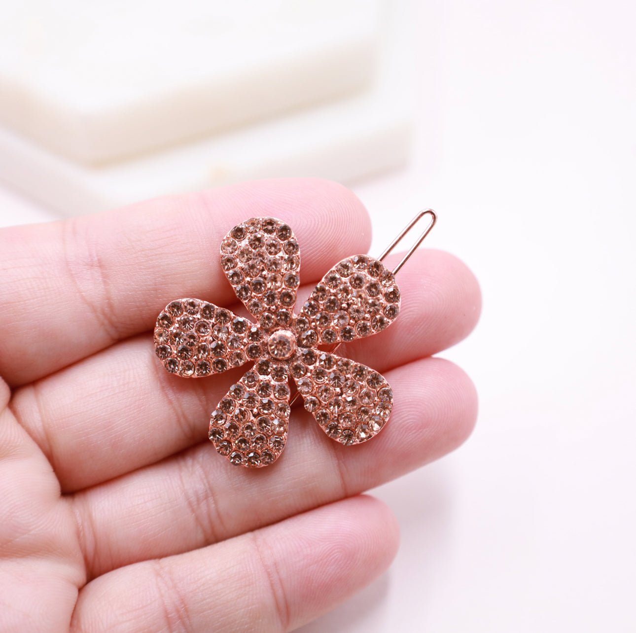 Bridesmaid Hair Accessory: Silver Flower Clip with Rose Gold  display picture 1