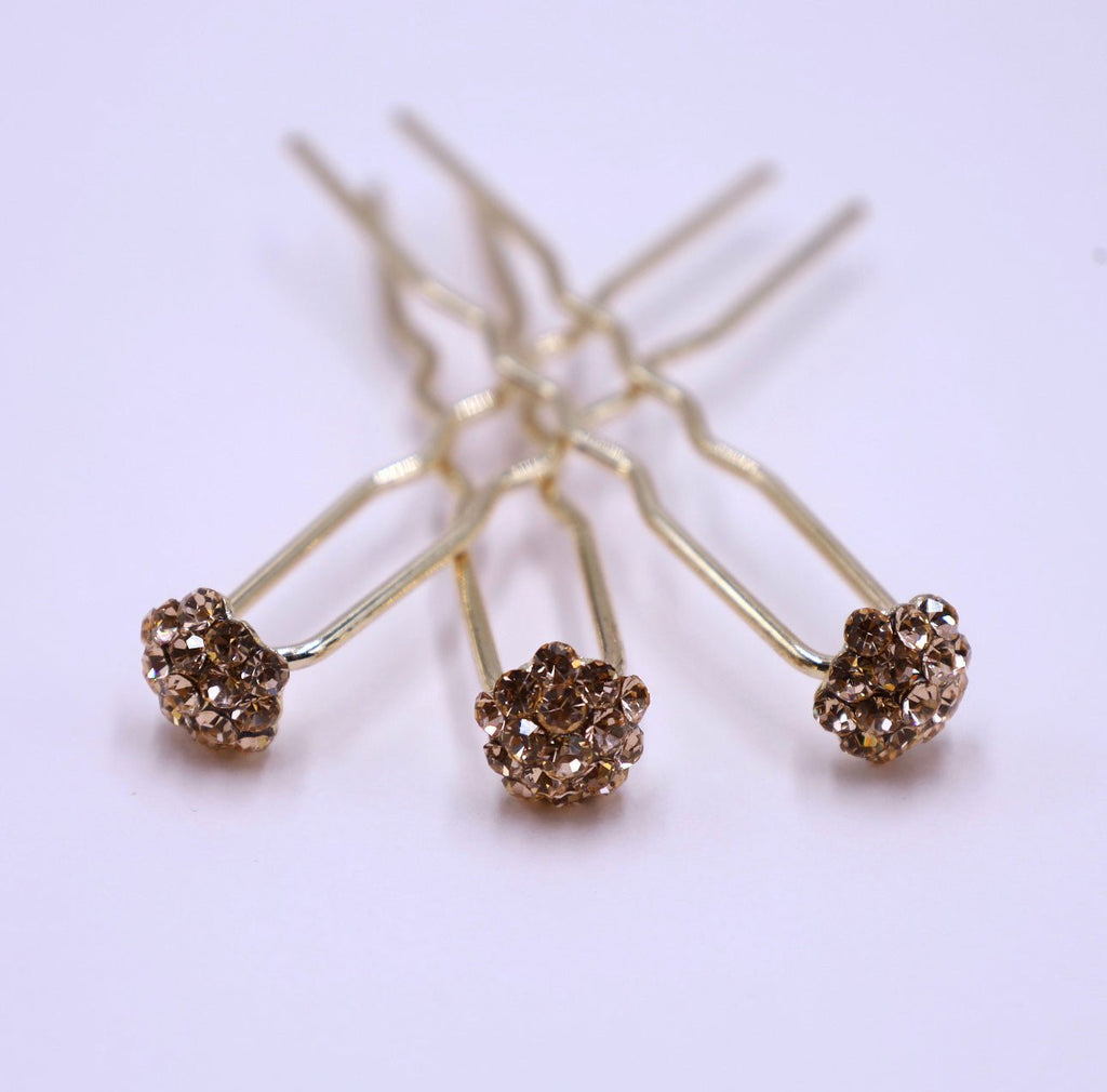 Rose Gold Round Crystal Hair Forks & Sticks - Set Of 3 - Symila Fashion