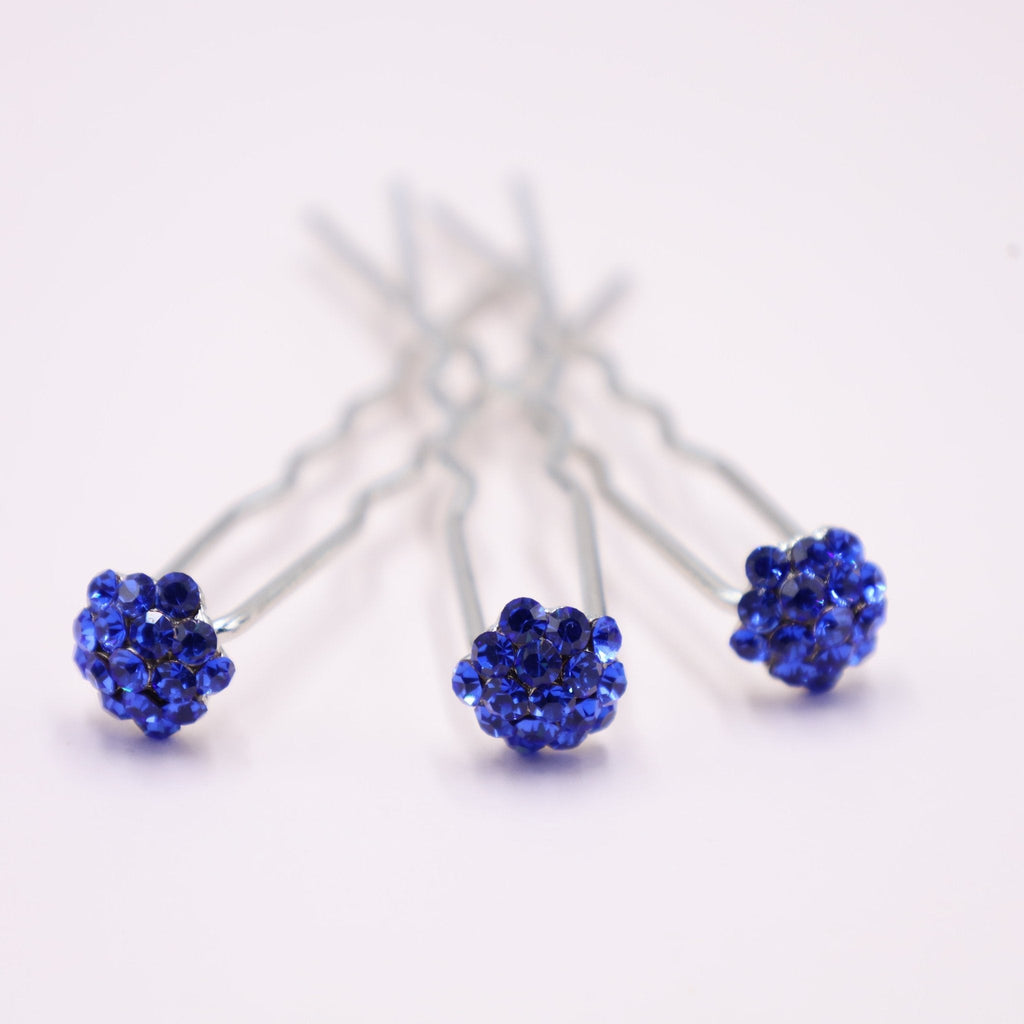 Royal Blue Round Crystal Hair Forks & Sticks - Set Of 3 - Symila Fashion