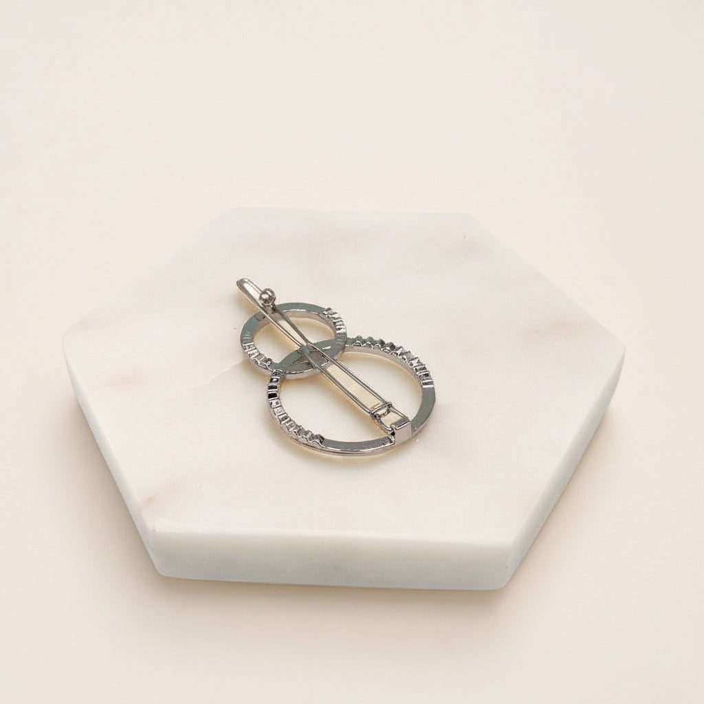 Silver Interlocking Geometric Hairpin Barrette | Symila Fashion display picture 2