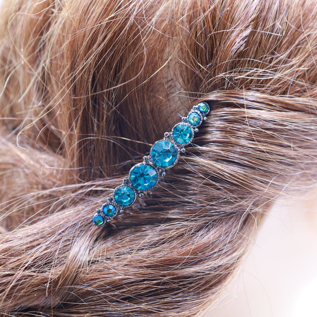 Teal Turquoise Crystal Hair Accessorie Comb Set - Symila Fashion
