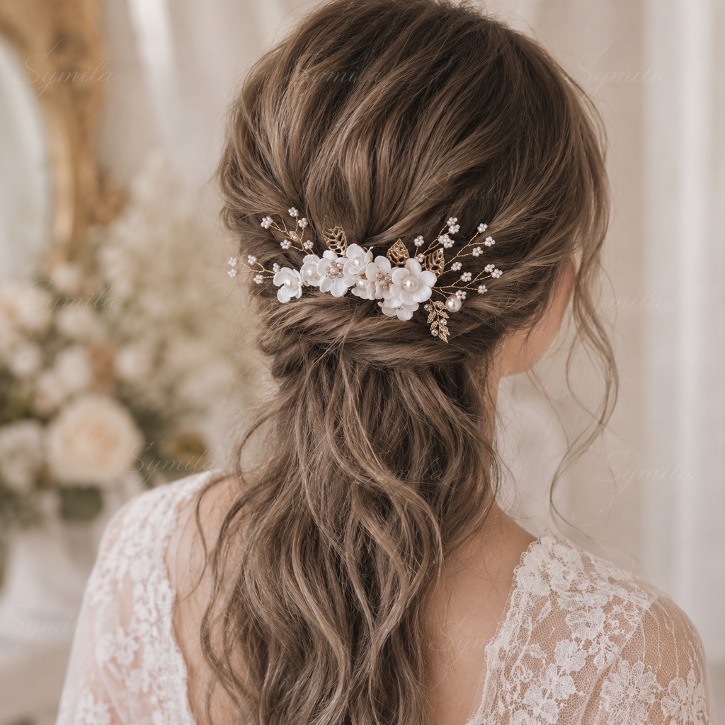 Bridal Hair Comb Ivory Pearl Leaf White Accessory Vintage Wedding Clip Bridal Hair Comb Ivory Pearl Leaf White Accessory Vintage  main image 4