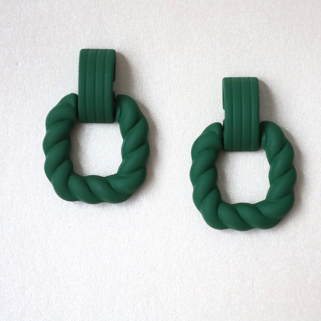 Elegant dark green twist drop earrings for women, perfect for any occasion.