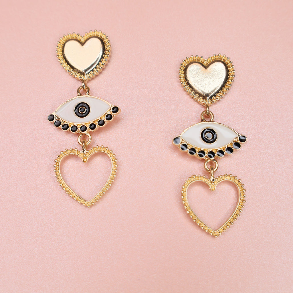 Evil Eye Heart Earrings Gold