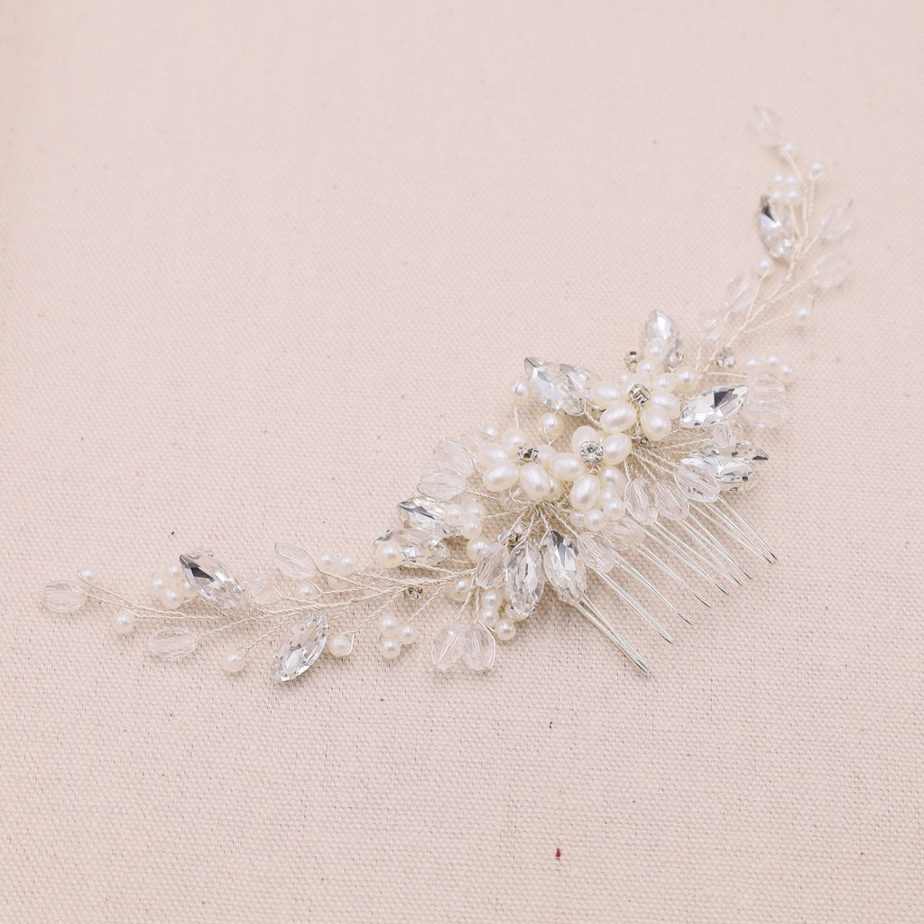 Adjustable Pearl Bridal Hair Comb with Hand-wired Branches - Symila Fashion