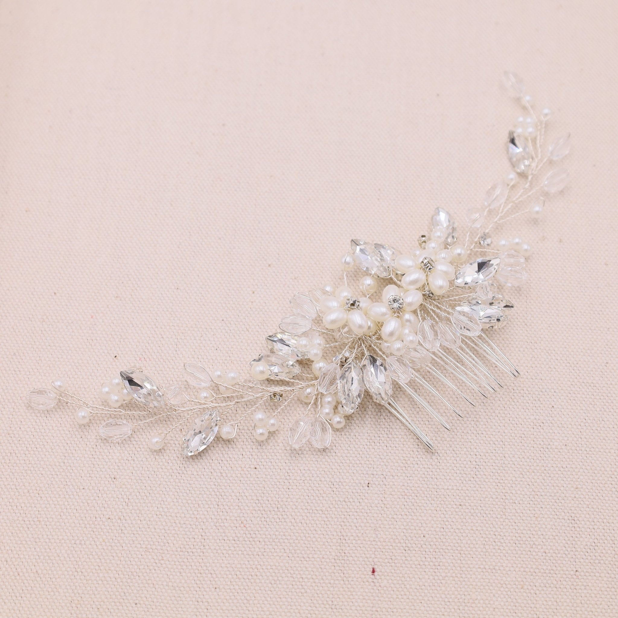 Adjustable Pearl Bridal Hair Comb with Hand-Wired Branches 