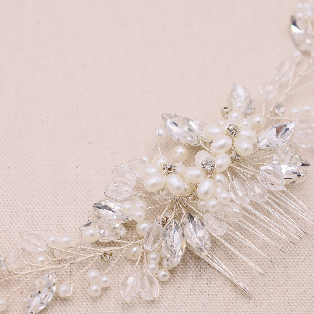 Adjustable Pearl Bridal Hair Comb with Hand-wired Branches - Symila Fashion