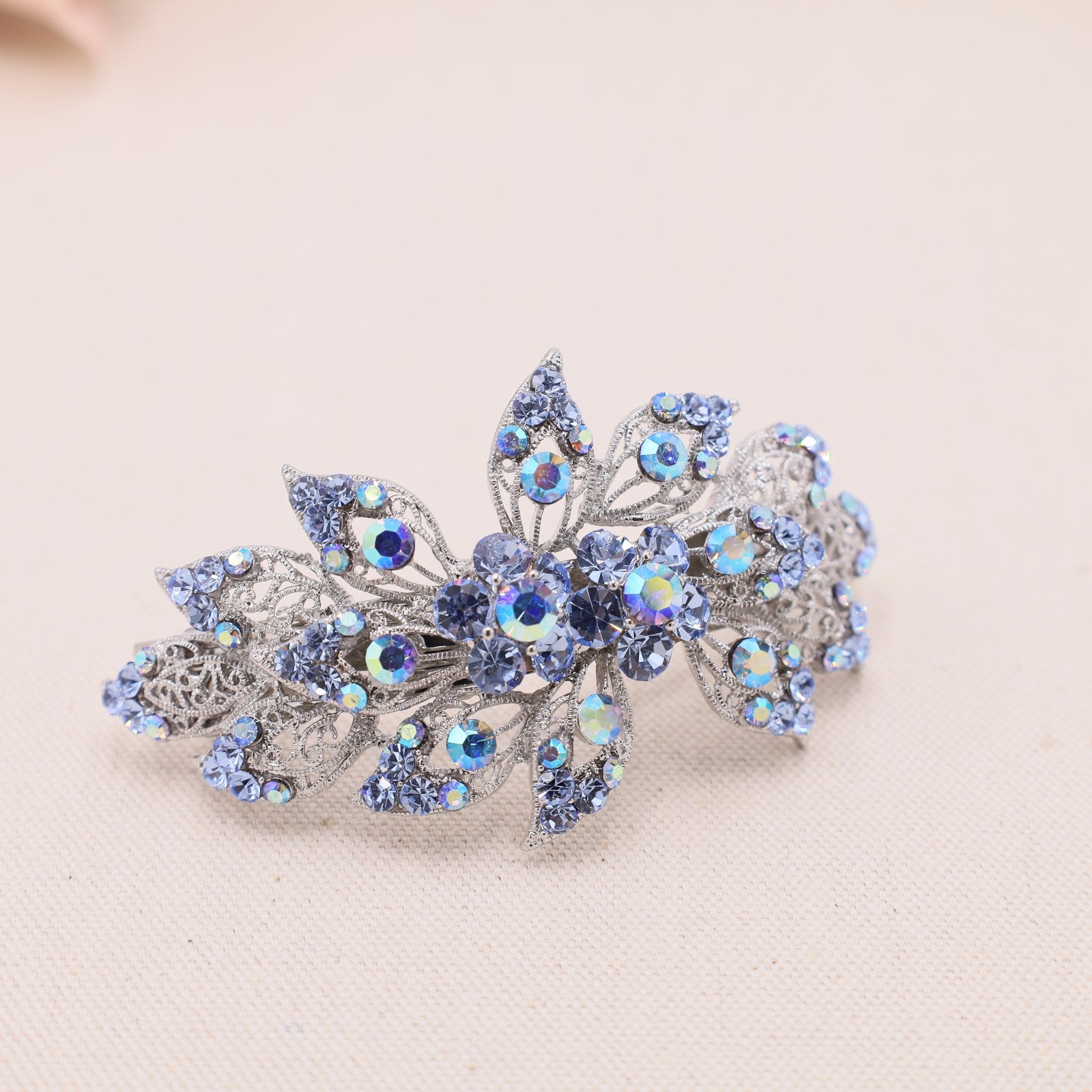 Large Blue Crystal Barrette for Weddings & Formal Hair 