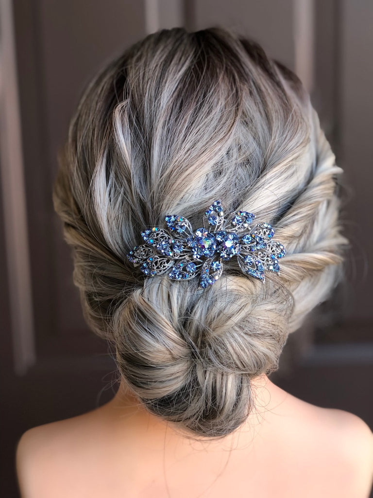 Blue Bridal Hair piece Barrette - Symila Fashion
