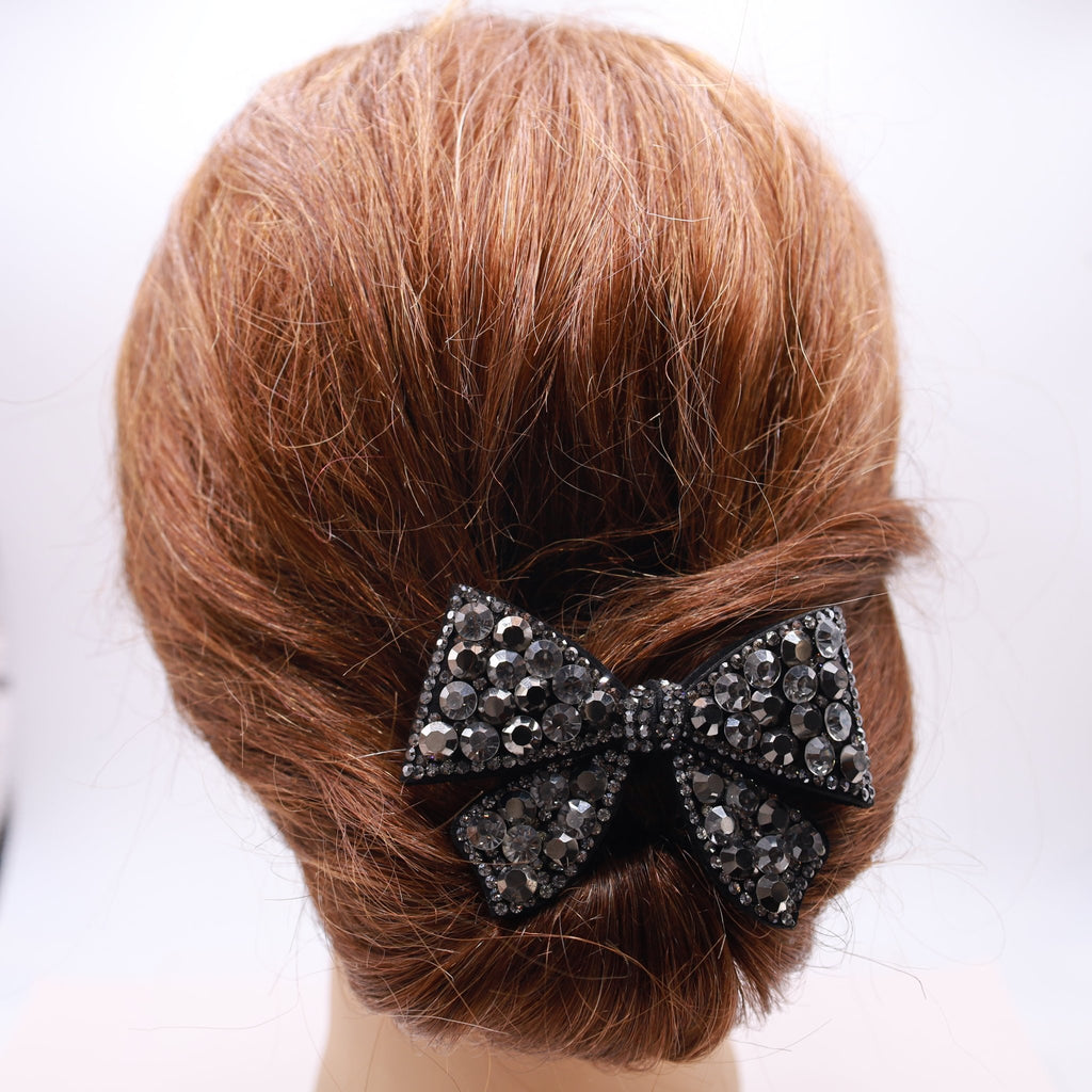 Coquette Hair Bow Barrette With Rhinestone Crystals - Symila Fashion