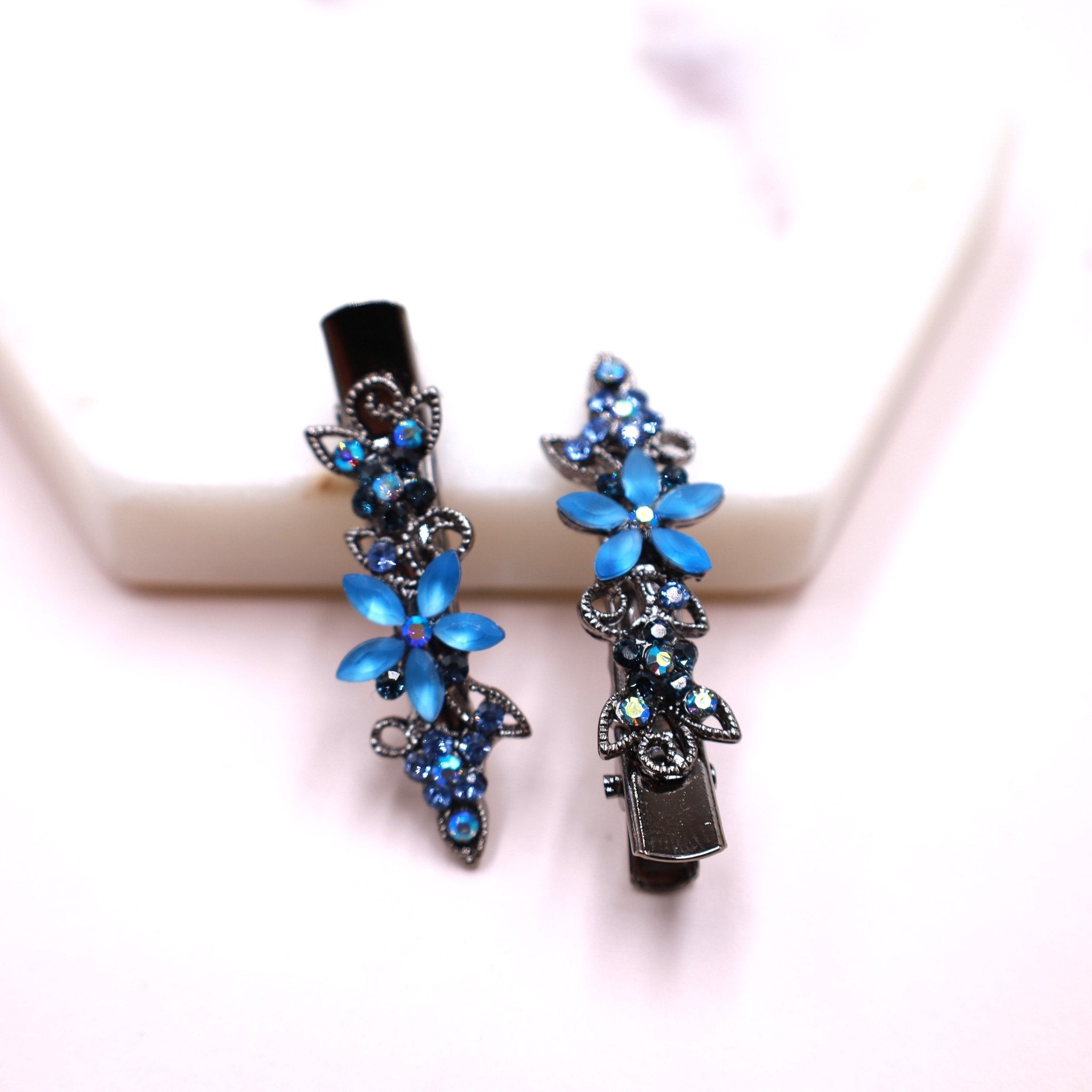 Metal Floret Hair Clips 2 Pack Zinc Alloy Rhinestone Hair Accessories Kitsch Metal Rhinestone Creaseless Clips 2pc Set 金属水钻无  main image 3