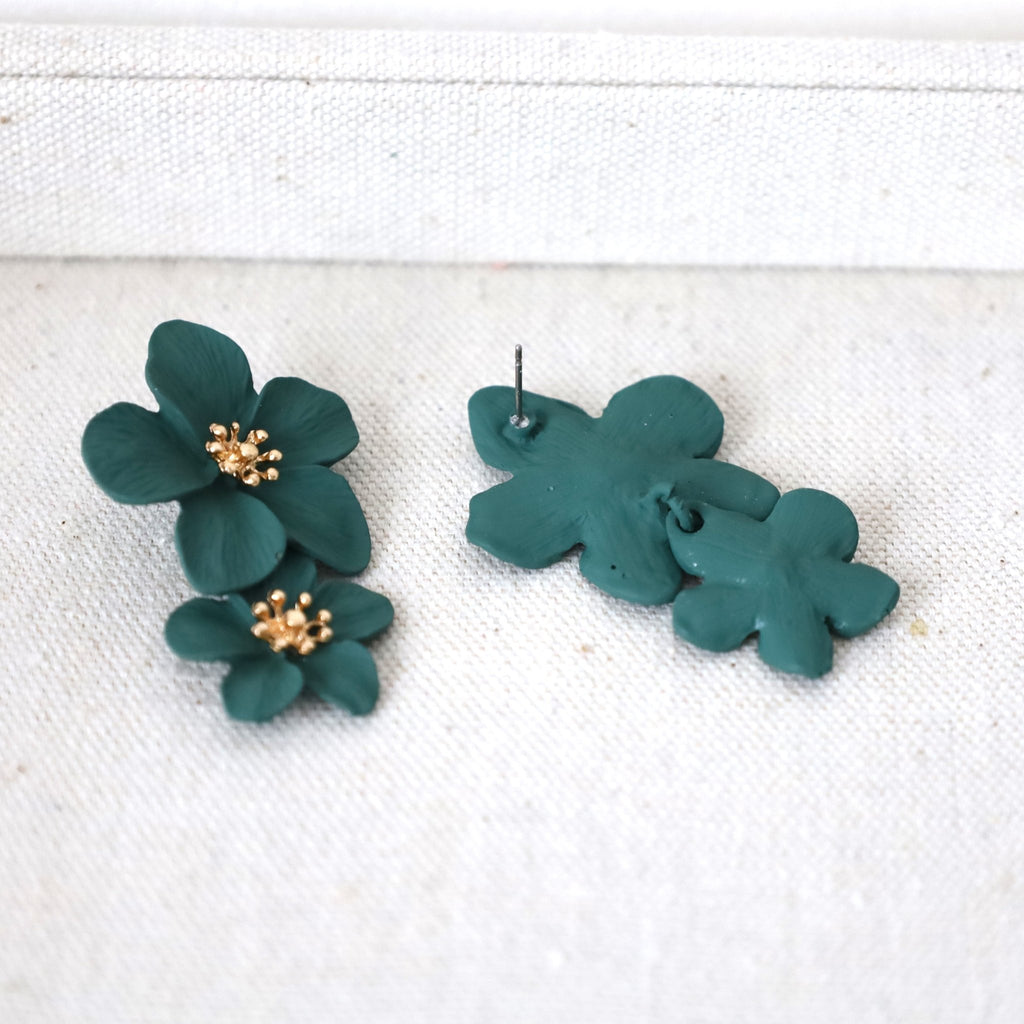 Dark Green Double Flower Earrings - Symila Fashion