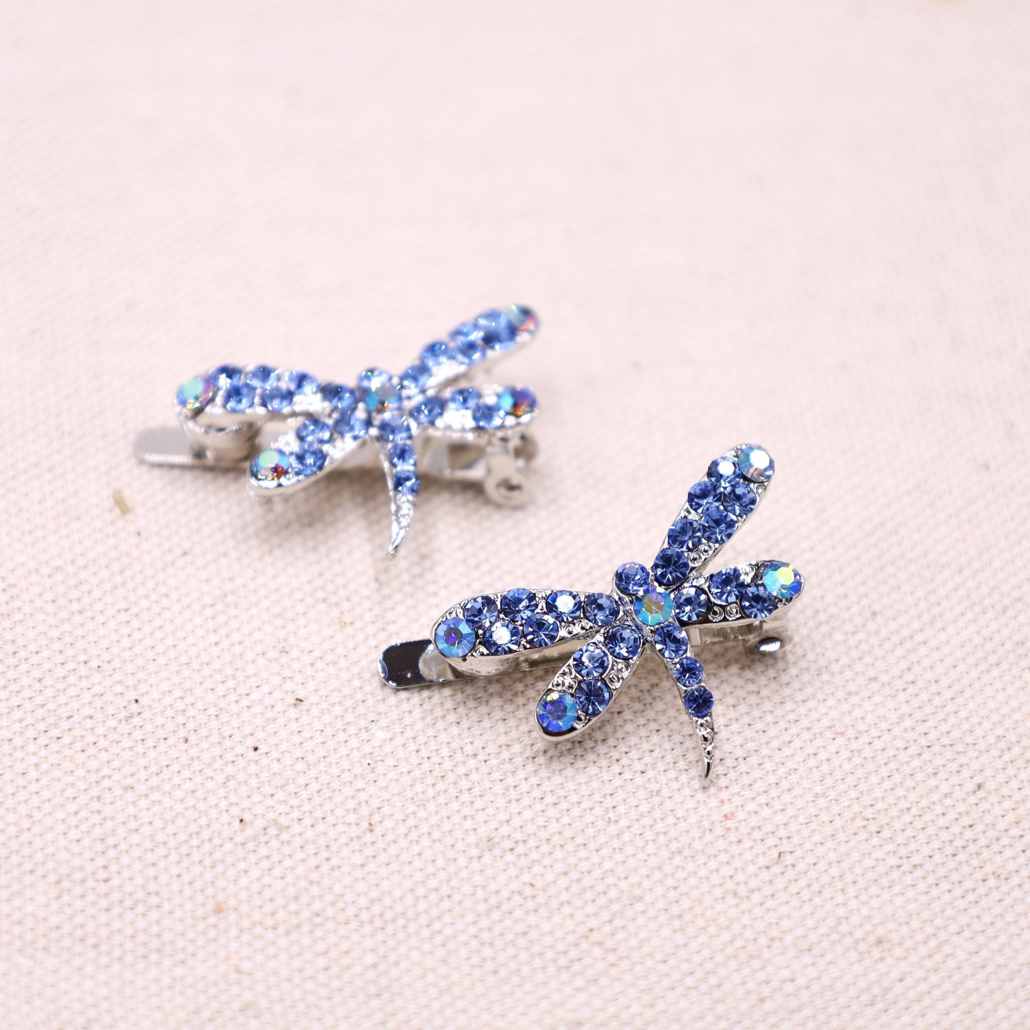 Stamped Sterling Silver Crystal Dragonfly Fly Hair Clip with Rhinestones. Crystal Dragonfly Hair Clips - Etsy main image 3