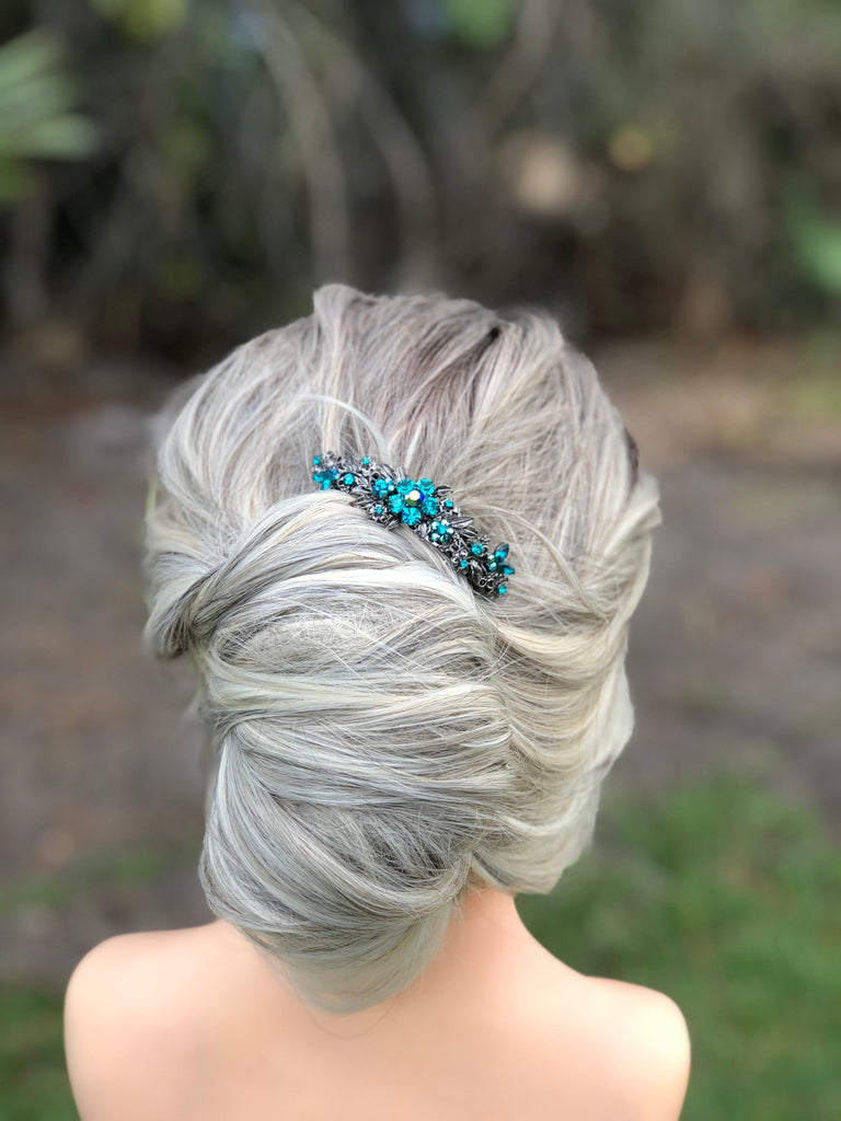 Emerald Turquoise Crystal Hair Barrette - Symila Fashion