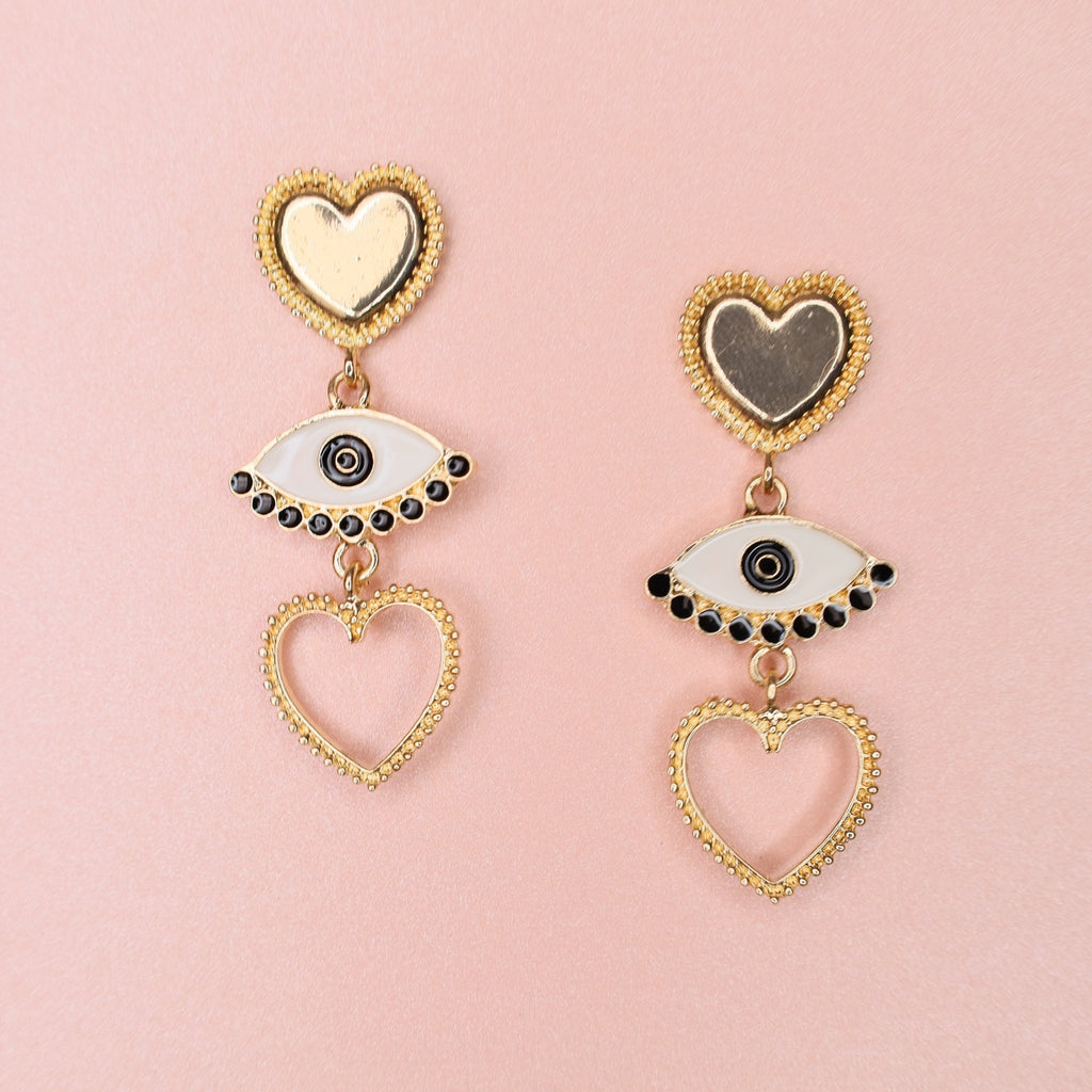 Evil Eye Heart Earrings Gold - Symila Fashion