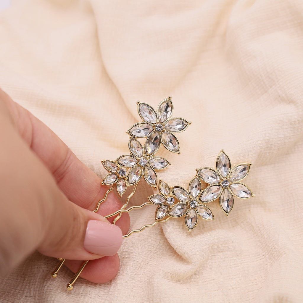 Gold Flower Hair Pins- Set Of 2 - Symila Fashion