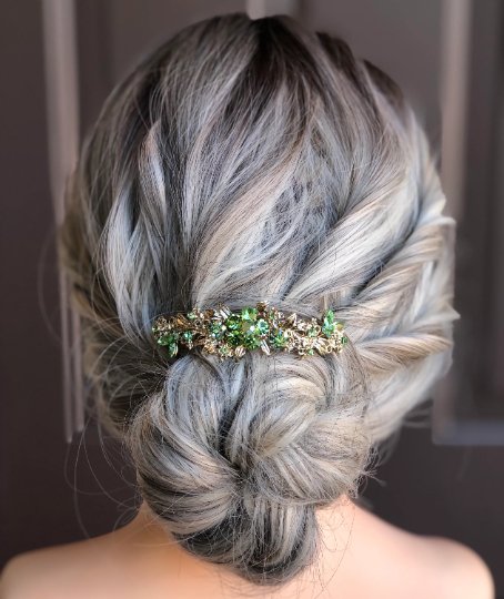 Green And Gold Crystal Hair Accessory Barrette - Symila Fashion