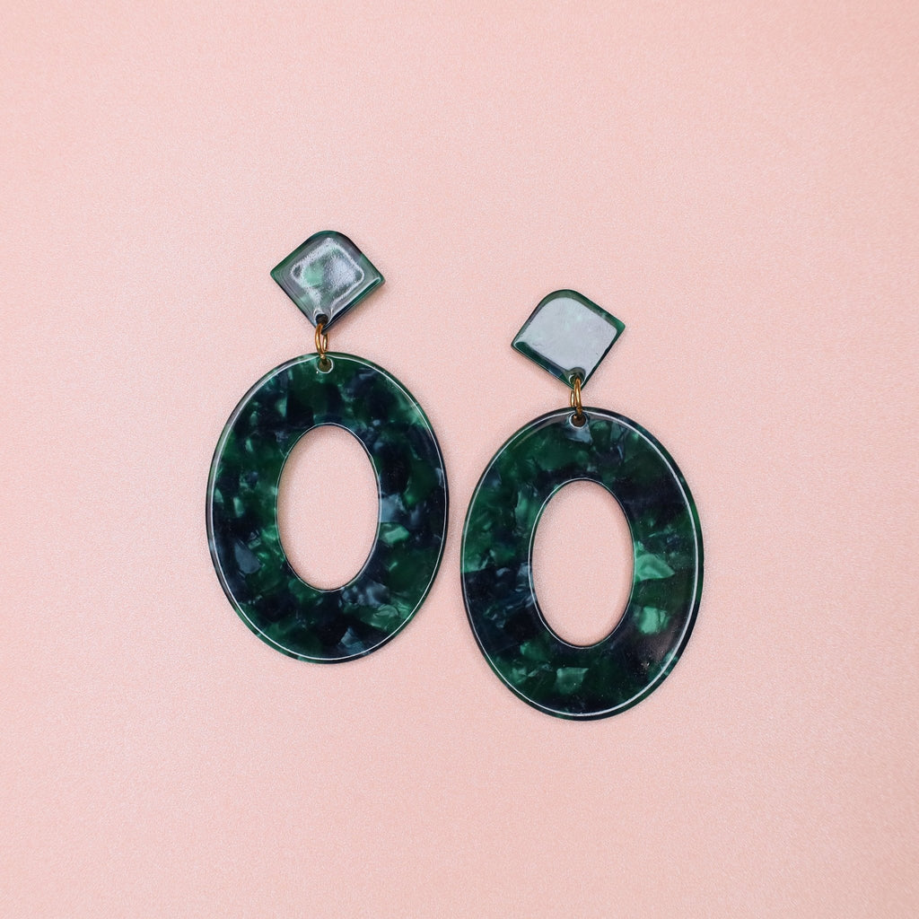 Green Resin Oval Acrylic Earrings - Symila Fashion