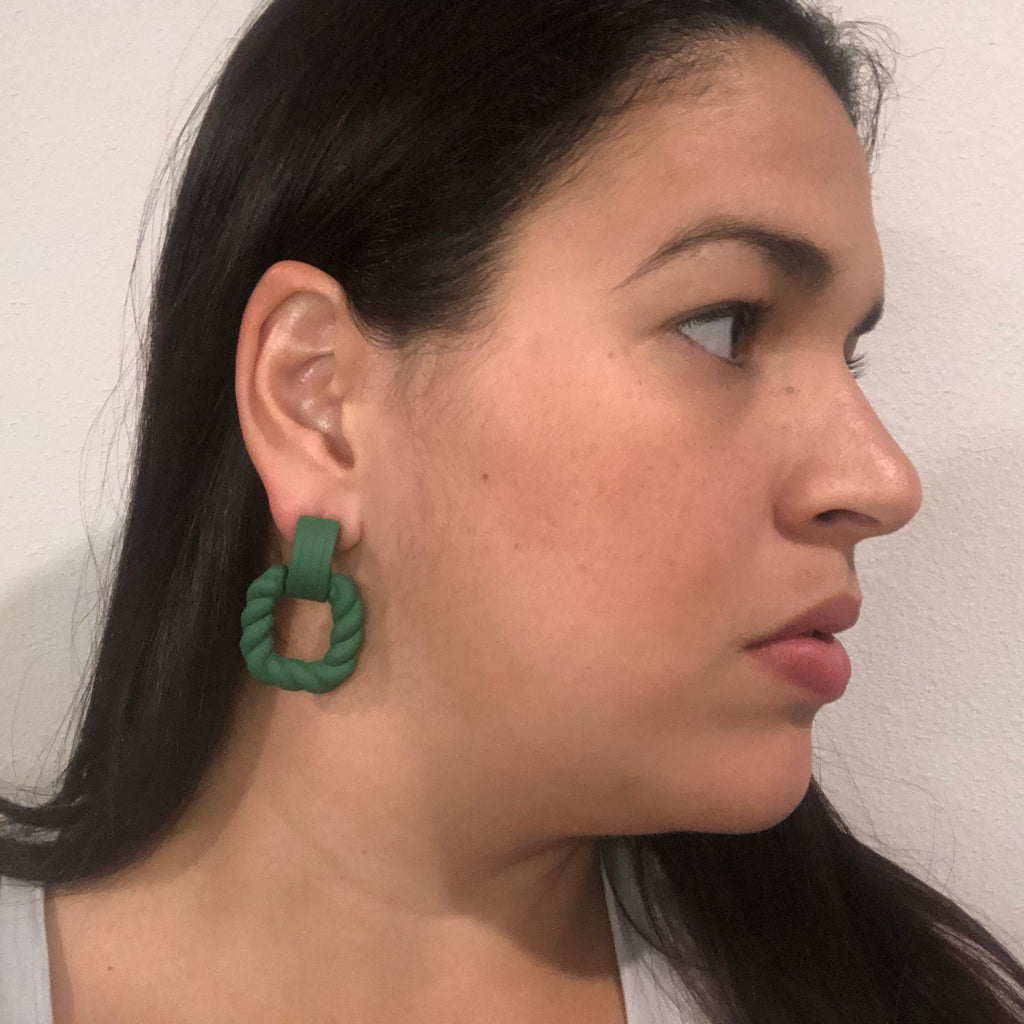 Dark green twist drop earrings for women that are both stylish and sophisticated.