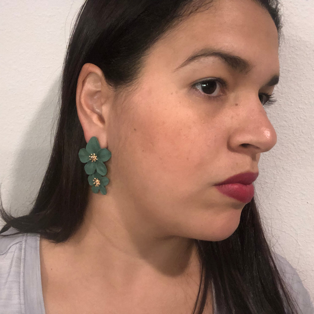 Dark Green Double Flower Earrings