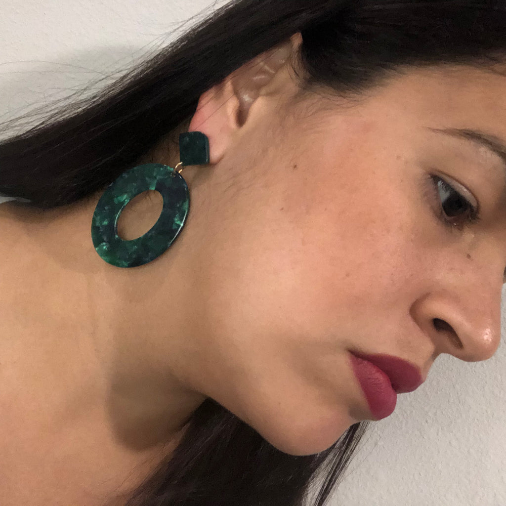 Green  Resin Oval Acrylic Earrings