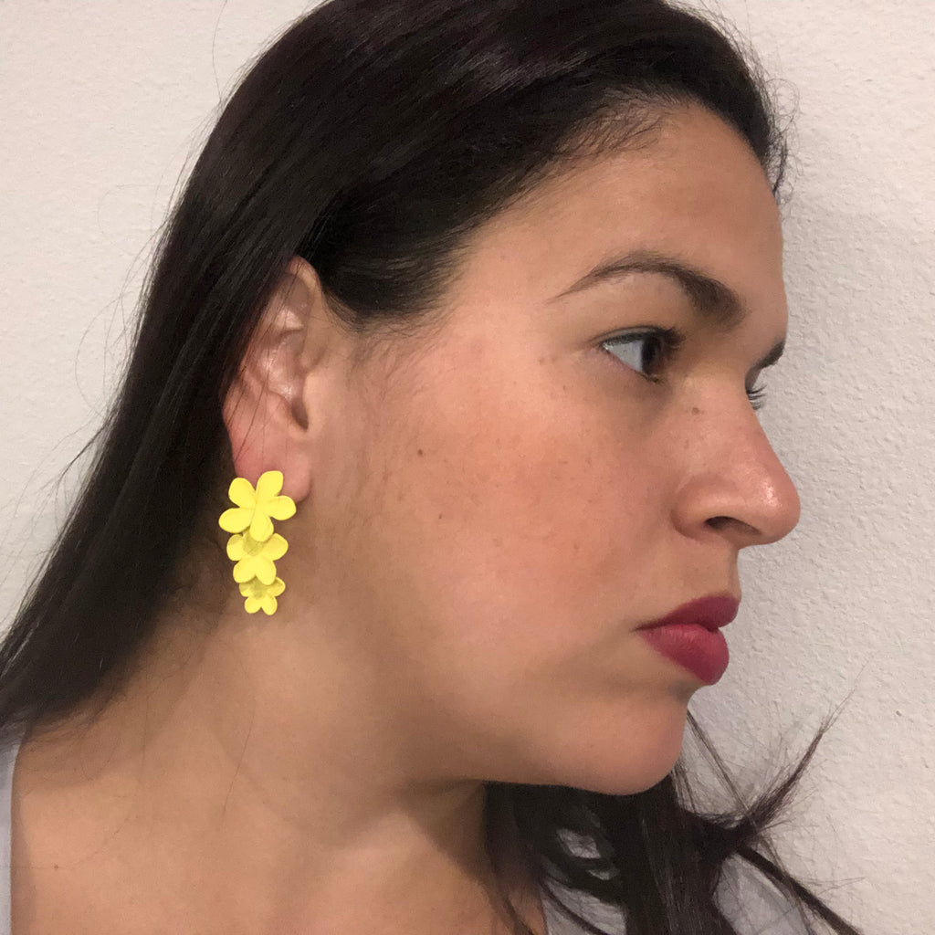 Bright Yellow Women Earrings Floral - Symila Fashion